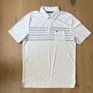 Travis Mathew Gray Polo Shirt with Classic Stripe Detail